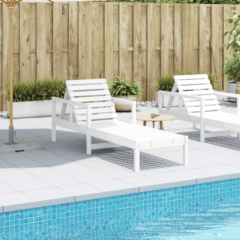 Sun Lounger White 199.5x62x55 cm Solid Wood Pine Payday Deals