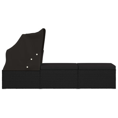 Sun Lounger with Canopy and Cushion Poly Rattan Black Payday Deals