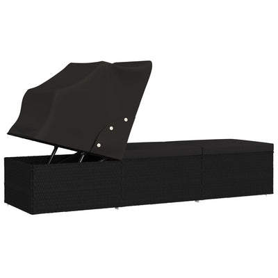 Sun Lounger with Canopy and Cushion Poly Rattan Black Payday Deals