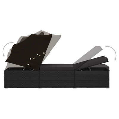 Sun Lounger with Canopy and Cushion Poly Rattan Black Payday Deals