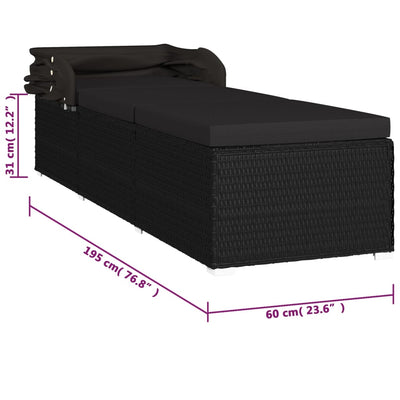 Sun Lounger with Canopy and Cushion Poly Rattan Black Payday Deals