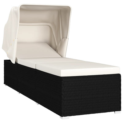 Sun Lounger with Canopy and Cushion Poly Rattan Cream White Payday Deals