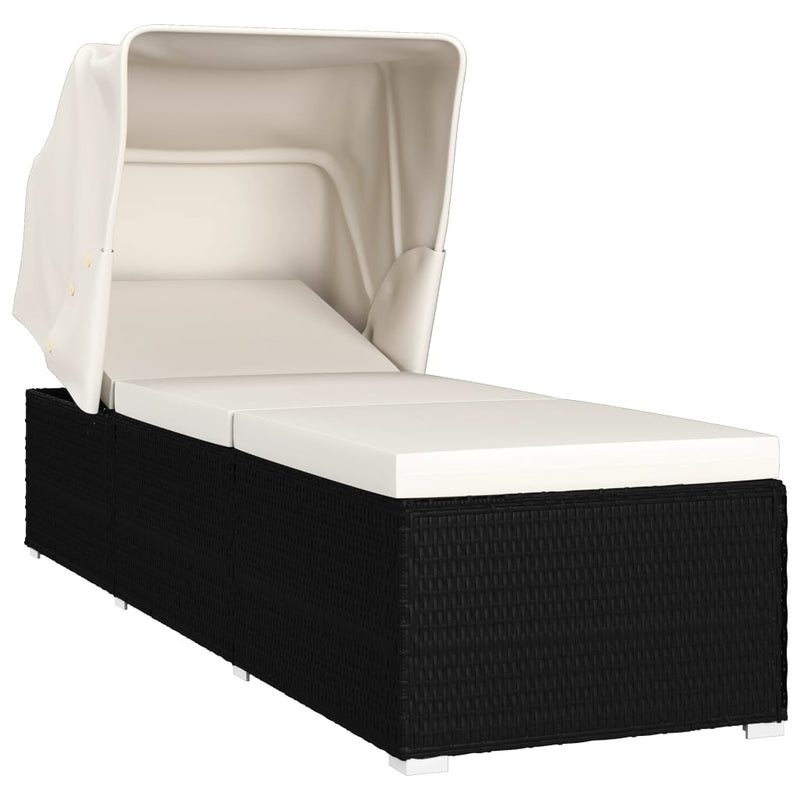 Sun Lounger with Canopy and Cushion Poly Rattan Cream White Payday Deals