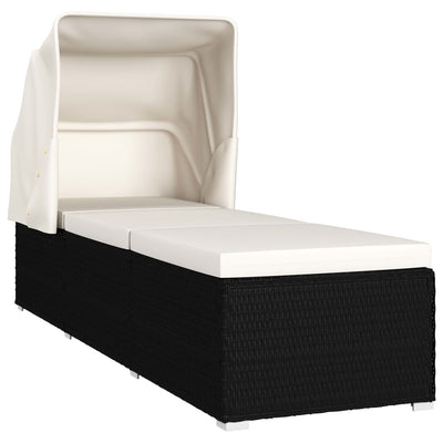 Sun Lounger with Canopy and Cushion Poly Rattan Cream White Payday Deals