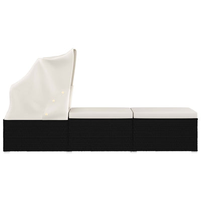 Sun Lounger with Canopy and Cushion Poly Rattan Cream White Payday Deals