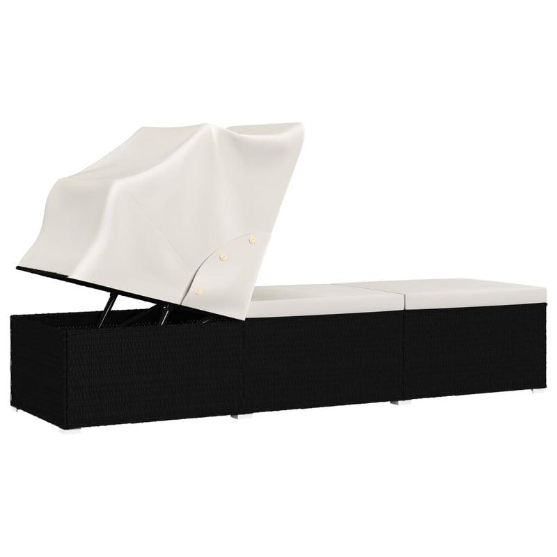 Sun Lounger with Canopy and Cushion Poly Rattan Cream White Payday Deals