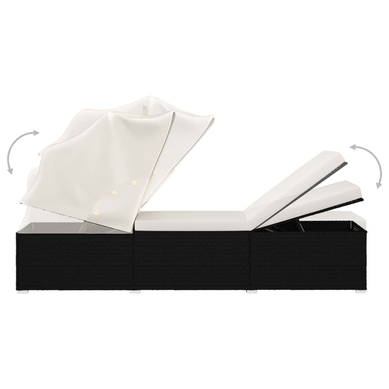 Sun Lounger with Canopy and Cushion Poly Rattan Cream White Payday Deals