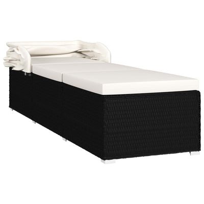 Sun Lounger with Canopy and Cushion Poly Rattan Cream White Payday Deals