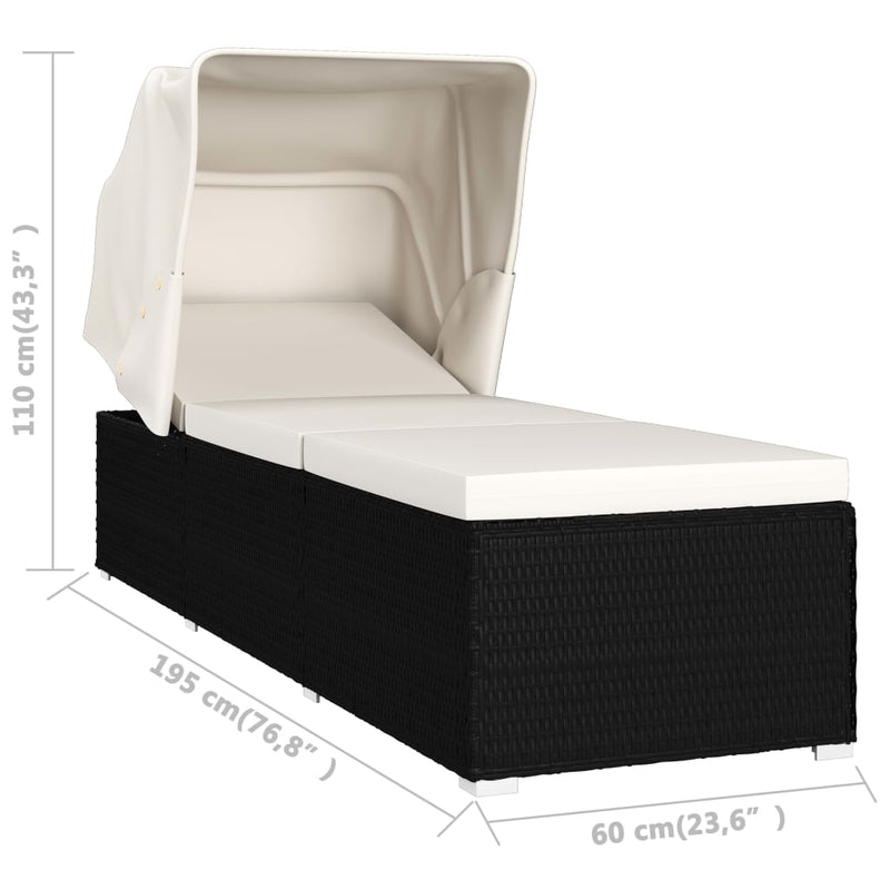 Sun Lounger with Canopy and Cushion Poly Rattan Cream White Payday Deals