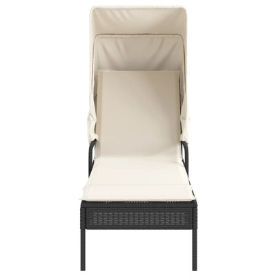 Sun Lounger with Canopy and Table Black Poly Rattan Payday Deals