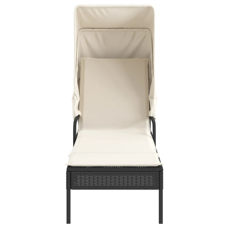 Sun Lounger with Canopy and Table Black Poly Rattan Payday Deals