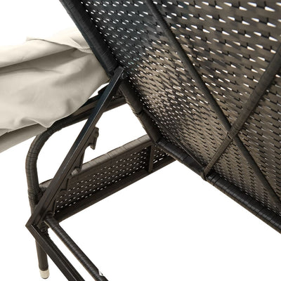 Sun Lounger with Canopy and Table Black Poly Rattan Payday Deals