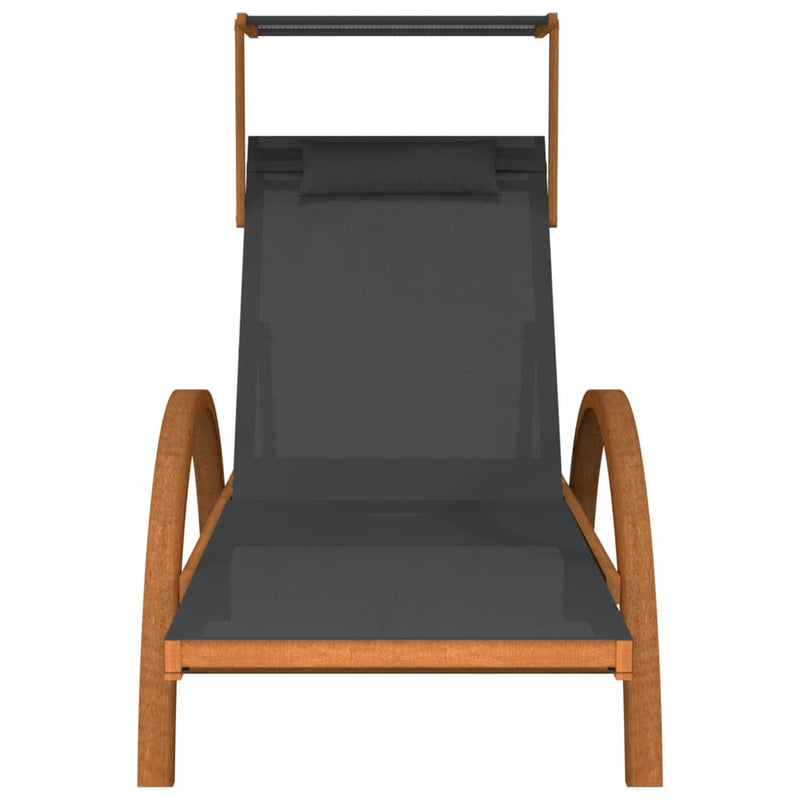 Sun Lounger with Canopy Grey Textilene and Solid Wood Poplar Payday Deals
