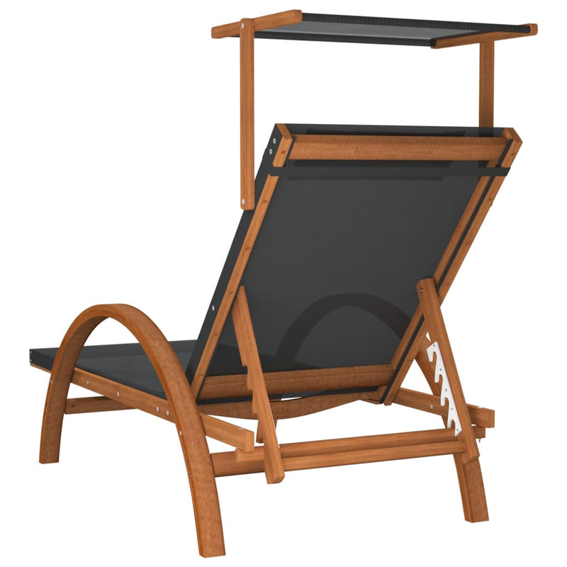 Sun Lounger with Canopy Grey Textilene and Solid Wood Poplar Payday Deals