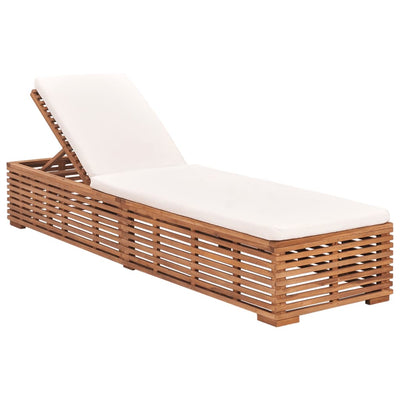 Sun Lounger with Cream Cushion Solid Teak Wood Payday Deals