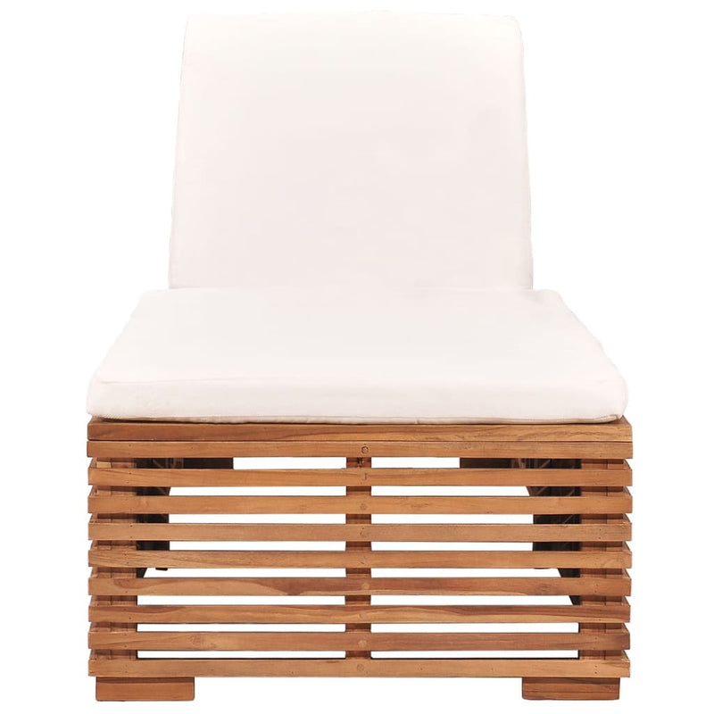 Sun Lounger with Cream Cushion Solid Teak Wood Payday Deals