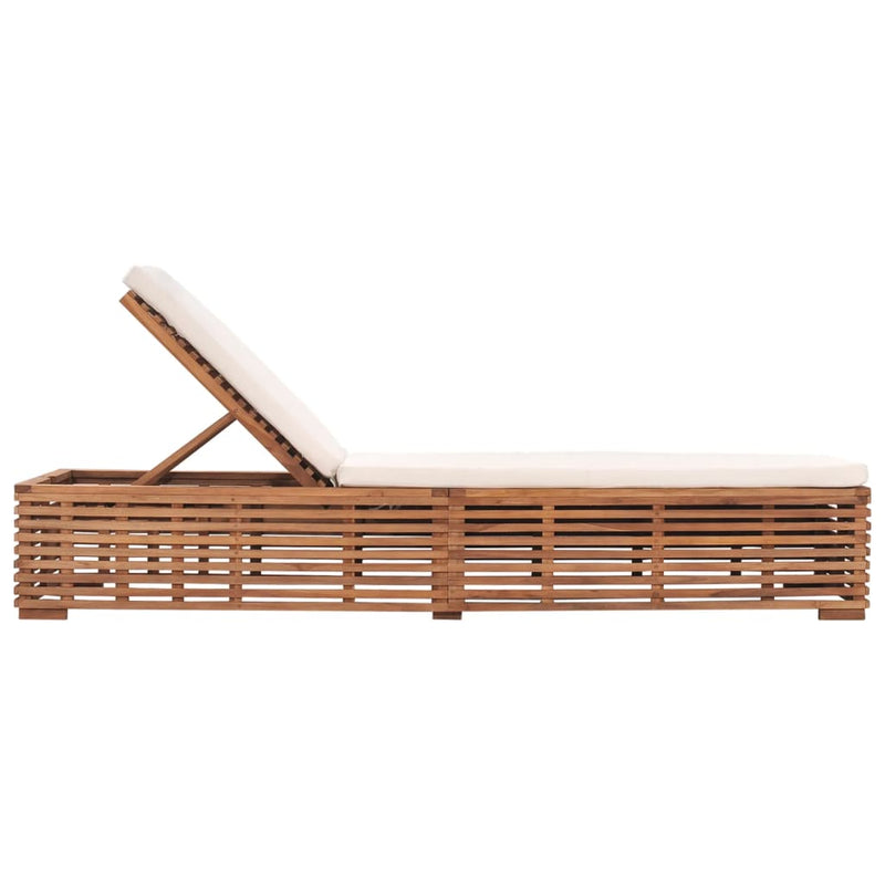 Sun Lounger with Cream Cushion Solid Teak Wood Payday Deals
