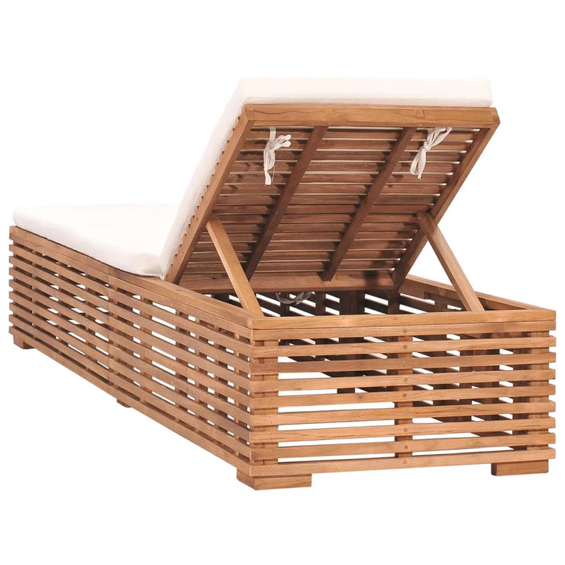 Sun Lounger with Cream Cushion Solid Teak Wood Payday Deals