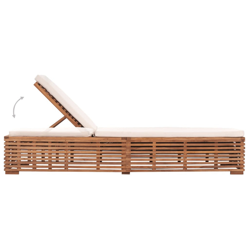 Sun Lounger with Cream Cushion Solid Teak Wood Payday Deals