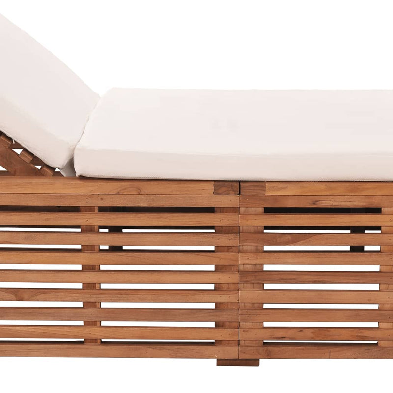 Sun Lounger with Cream Cushion Solid Teak Wood Payday Deals