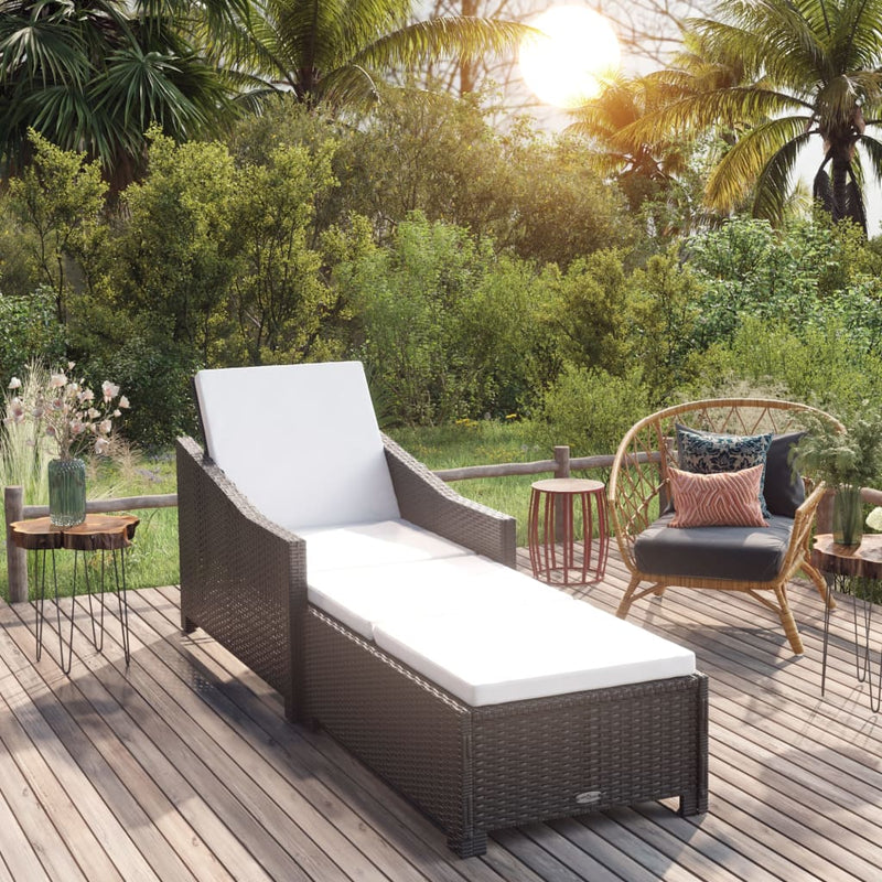 Sun Lounger with Cream White Cushion Poly Rattan Black Payday Deals