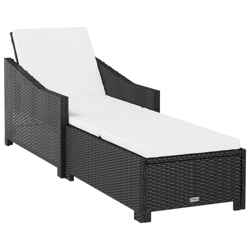 Sun Lounger with Cream White Cushion Poly Rattan Black Payday Deals