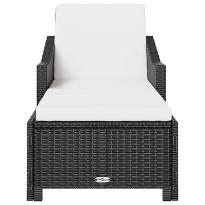 Sun Lounger with Cream White Cushion Poly Rattan Black Payday Deals