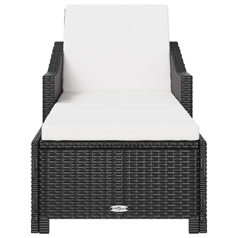 Sun Lounger with Cream White Cushion Poly Rattan Black Payday Deals