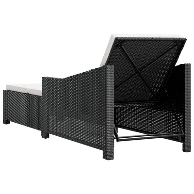 Sun Lounger with Cream White Cushion Poly Rattan Black Payday Deals