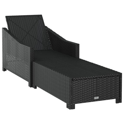 Sun Lounger with Cream White Cushion Poly Rattan Black Payday Deals