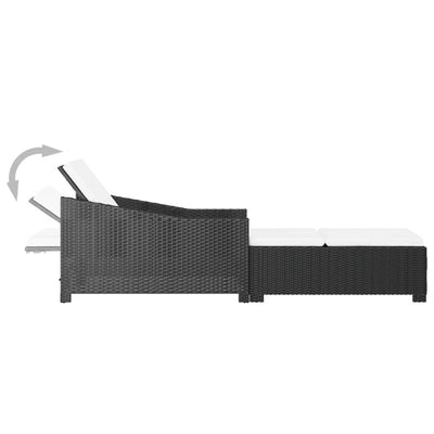 Sun Lounger with Cream White Cushion Poly Rattan Black Payday Deals