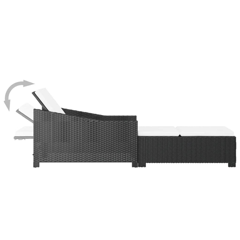 Sun Lounger with Cream White Cushion Poly Rattan Black Payday Deals