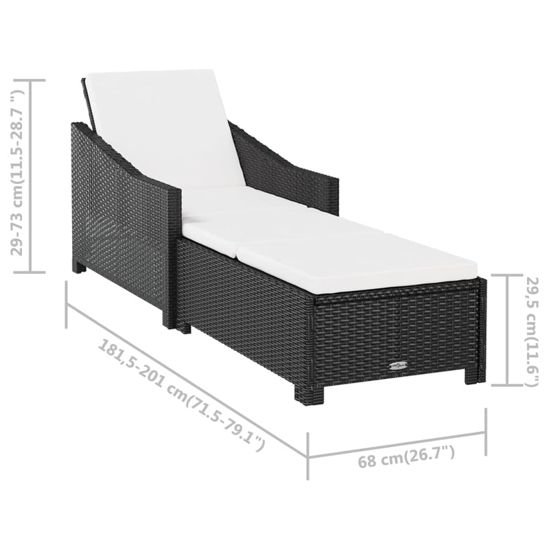 Sun Lounger with Cream White Cushion Poly Rattan Black Payday Deals