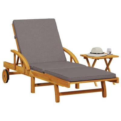 Sun Lounger with Cushion and Table Solid Wood Acacia Payday Deals