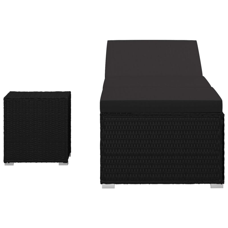 Sun Lounger with Cushion and Tea Table Poly Rattan Black Payday Deals