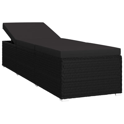 Sun Lounger with Cushion and Tea Table Poly Rattan Black Payday Deals