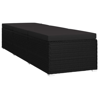 Sun Lounger with Cushion and Tea Table Poly Rattan Black Payday Deals