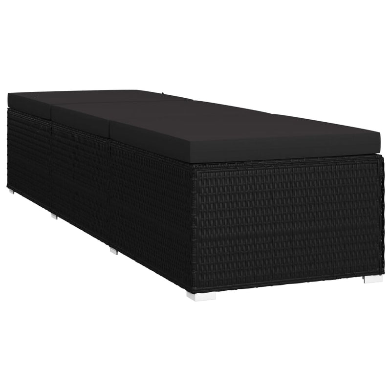 Sun Lounger with Cushion and Tea Table Poly Rattan Black Payday Deals