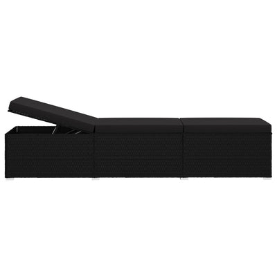 Sun Lounger with Cushion and Tea Table Poly Rattan Black Payday Deals