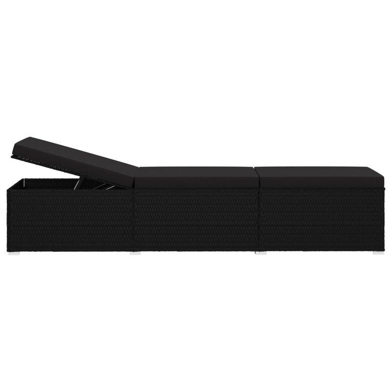 Sun Lounger with Cushion and Tea Table Poly Rattan Black Payday Deals