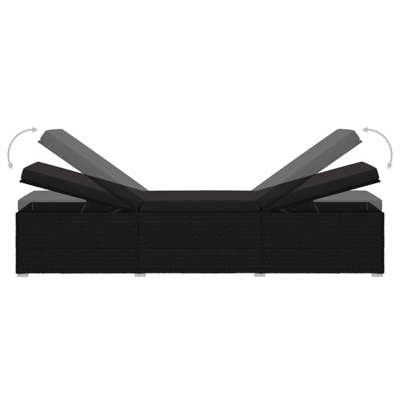 Sun Lounger with Cushion and Tea Table Poly Rattan Black Payday Deals