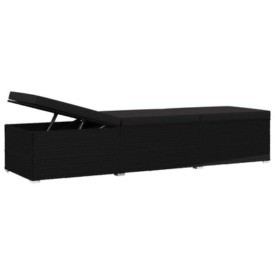 Sun Lounger with Cushion and Tea Table Poly Rattan Black Payday Deals