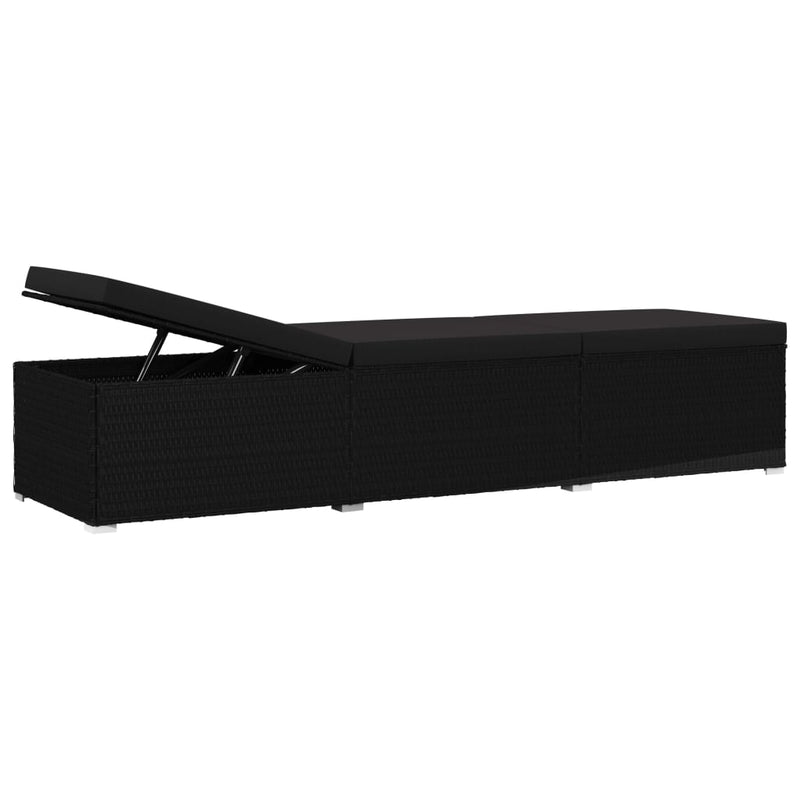 Sun Lounger with Cushion and Tea Table Poly Rattan Black Payday Deals
