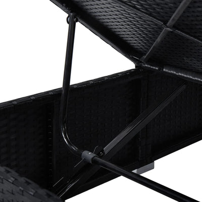 Sun Lounger with Cushion and Tea Table Poly Rattan Black Payday Deals