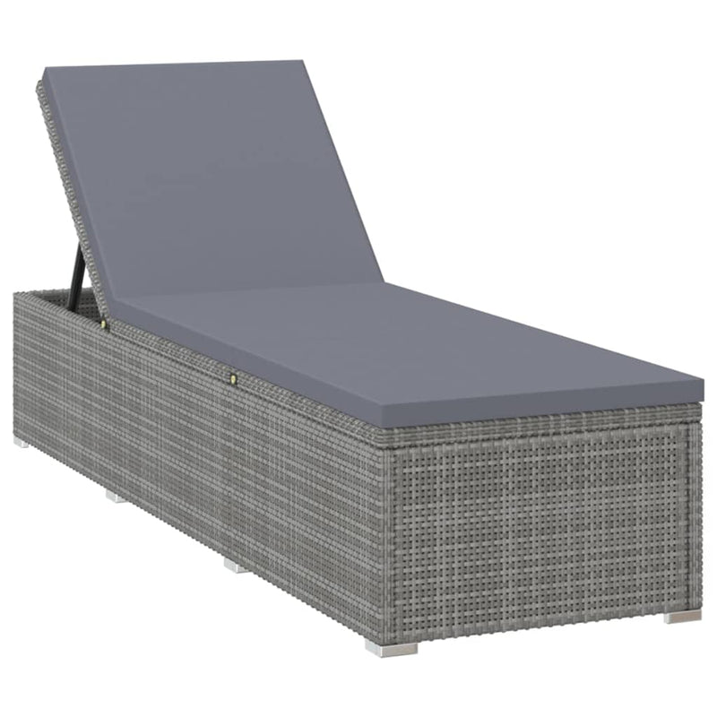 Sun Lounger with Cushion and Tea Table Poly Rattan Grey Payday Deals