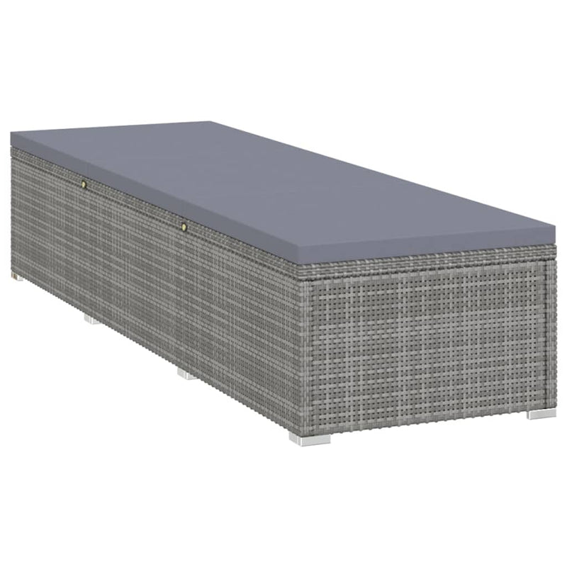 Sun Lounger with Cushion and Tea Table Poly Rattan Grey Payday Deals
