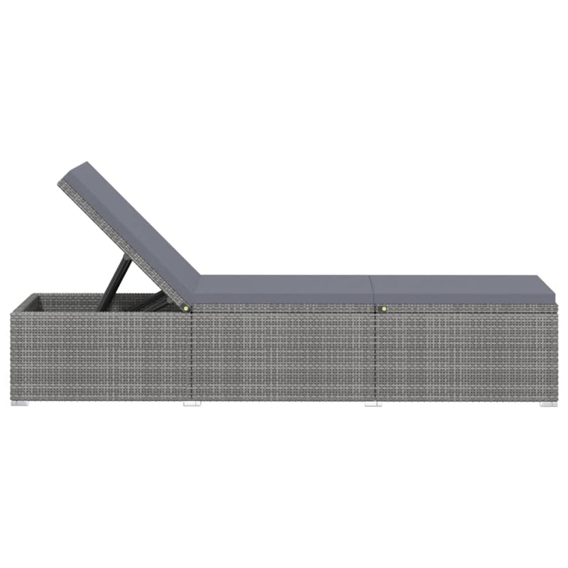 Sun Lounger with Cushion and Tea Table Poly Rattan Grey Payday Deals