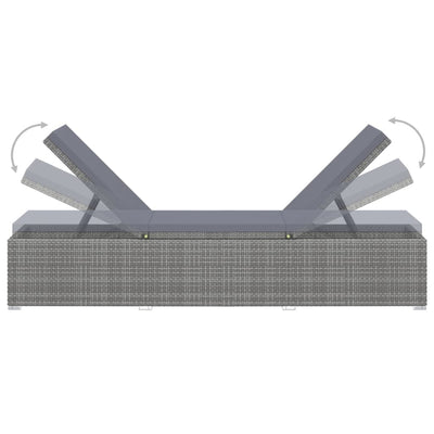 Sun Lounger with Cushion and Tea Table Poly Rattan Grey Payday Deals