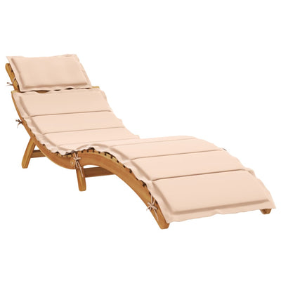 Sun Lounger with Cushion Beige Solid Wood Acacia Payday Deals