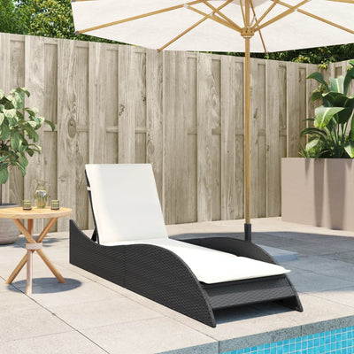 Sun Lounger with Cushion Black 60x205x73 cm Poly Rattan Payday Deals